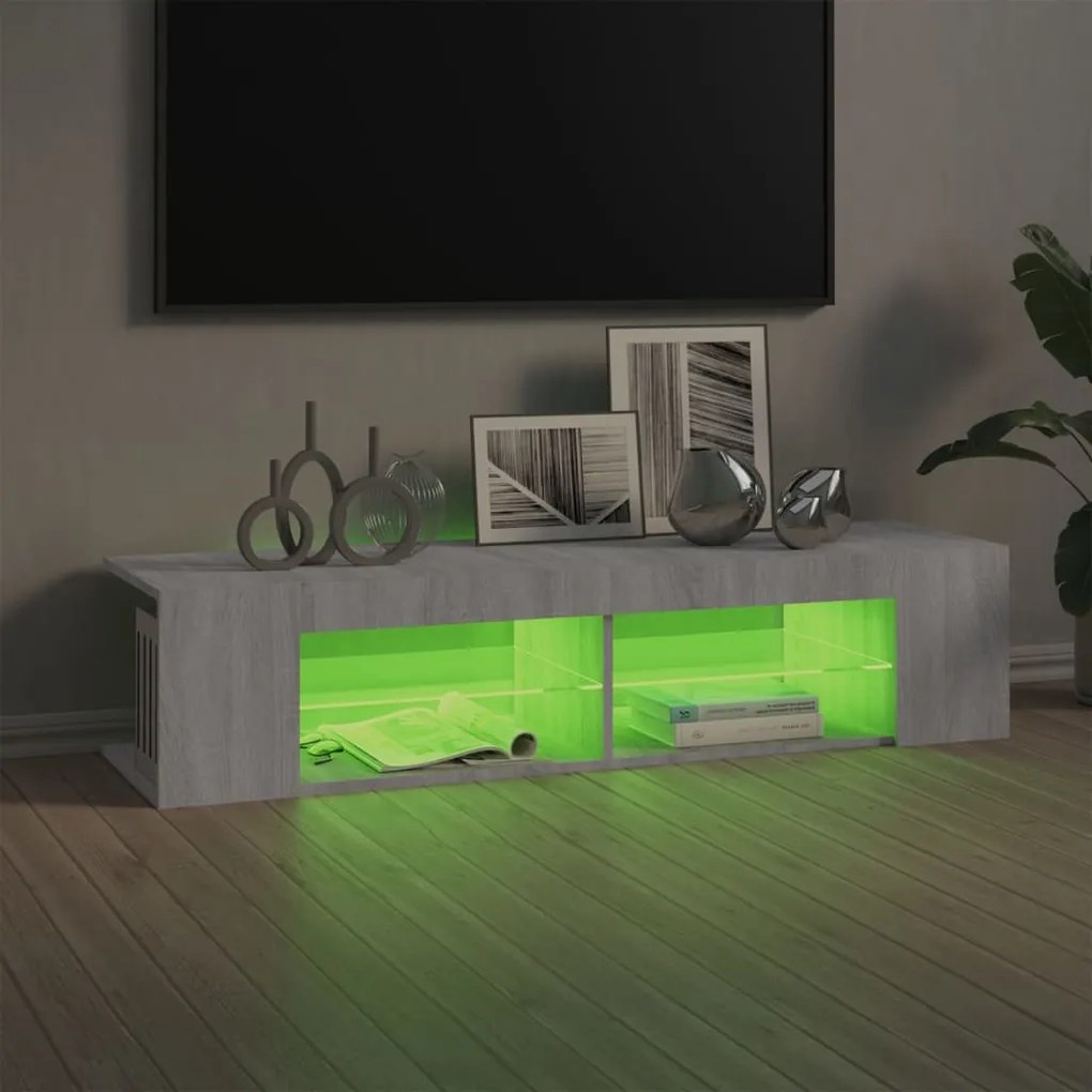 Móvel de TV com luzes LED 135x39x30 cm cinzento sonoma