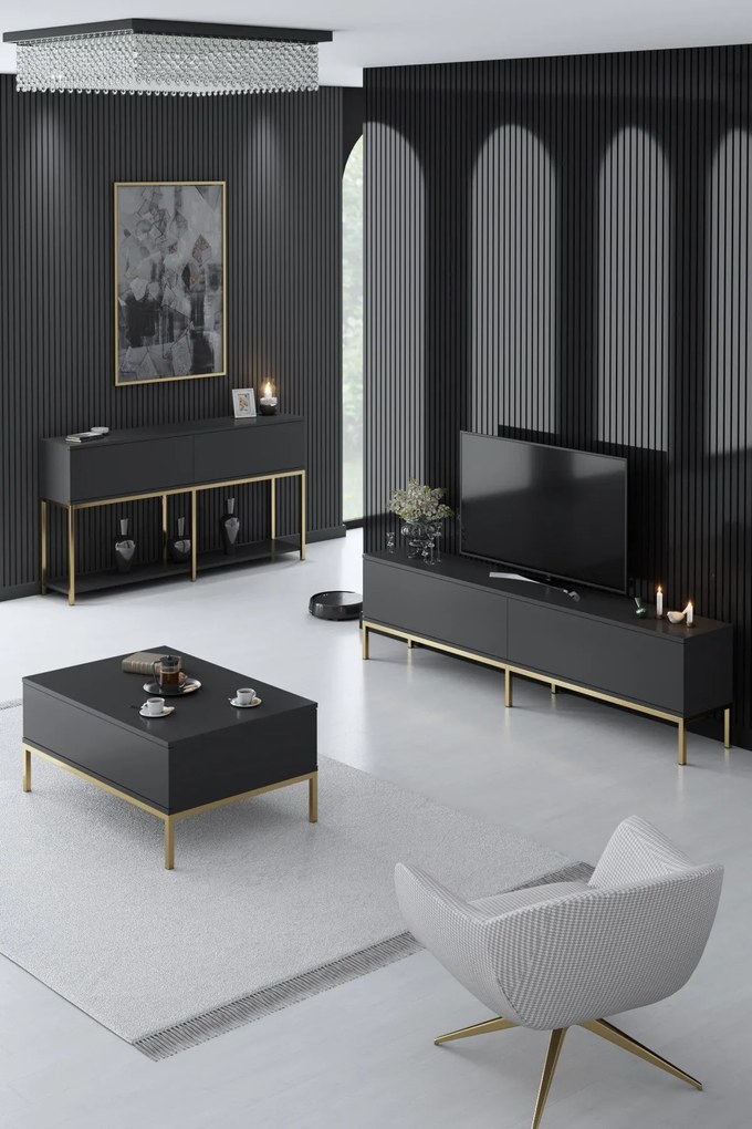Conjunto de Mobiliário de Sala Lord – Antracite e Dourado – Tv Stand: