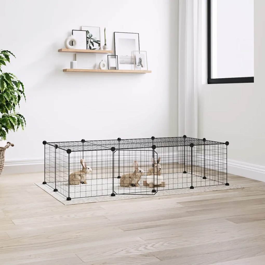 3114055 vidaXL Gaiola p/ animais de 20 painéis c/ porta 35x35 cm aço preto
