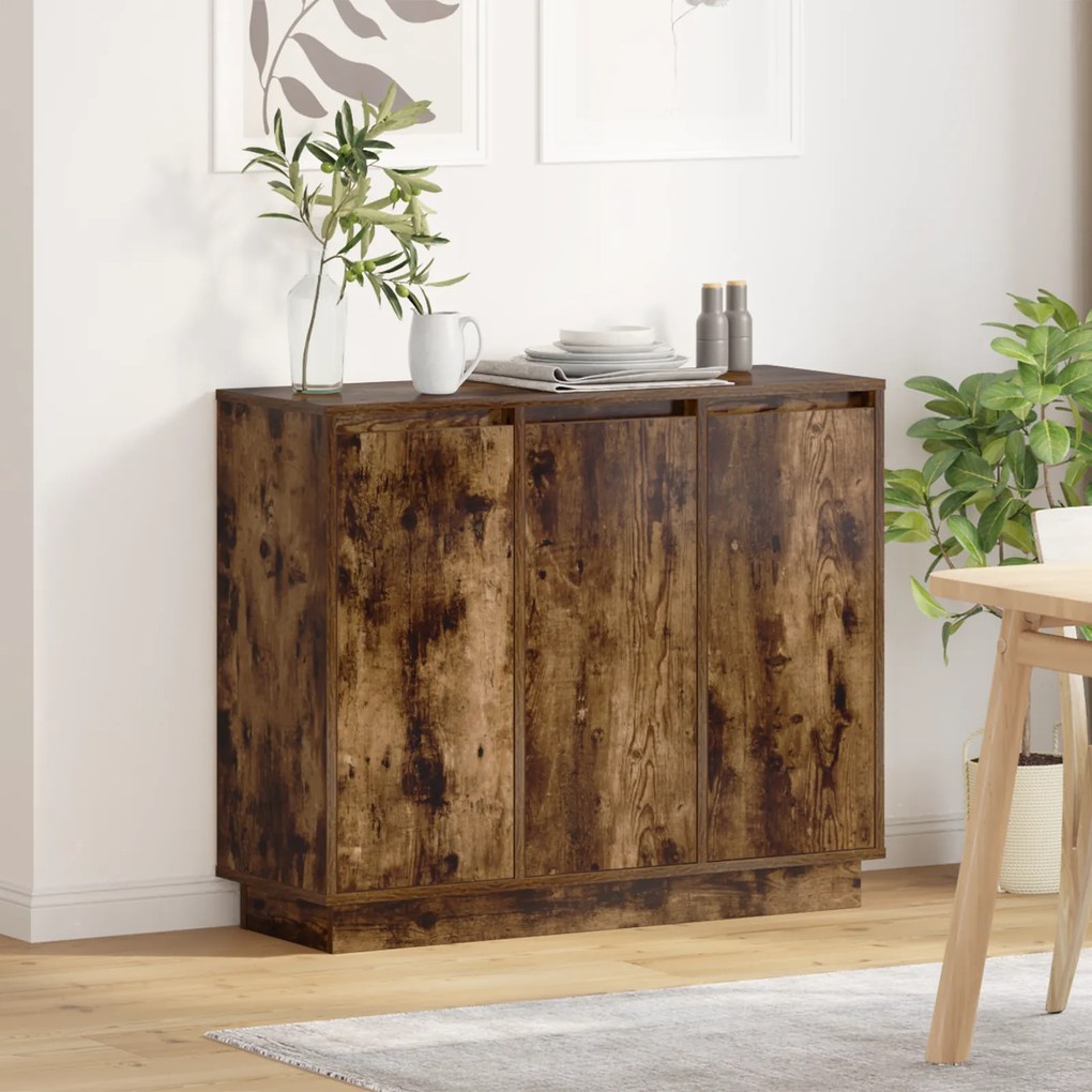 Buffet vidaXL com LED Carvalho Fumado 90x32x75 cm Madeira Engenheirada