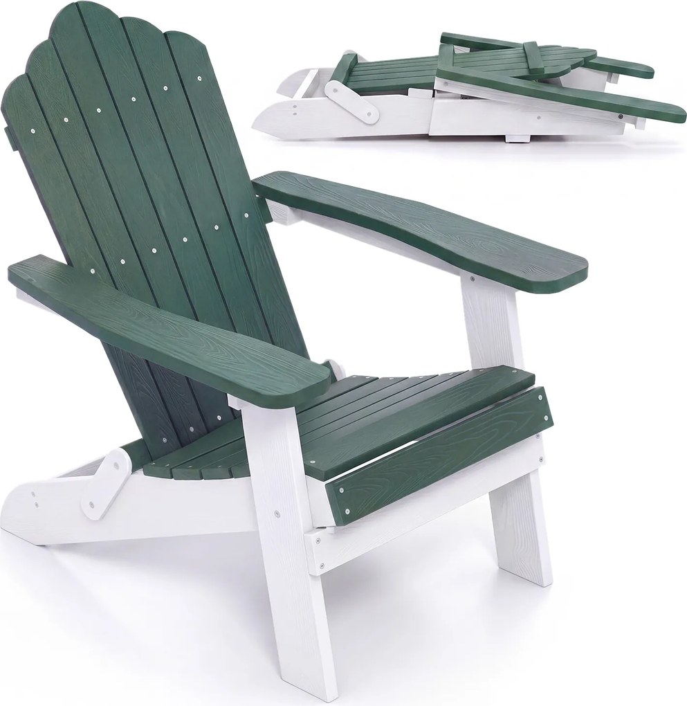 Cadeira Adirondack Dobrável, 88 x 77 x 95 cm, Apoios de Braços Largos, Verde Escuro