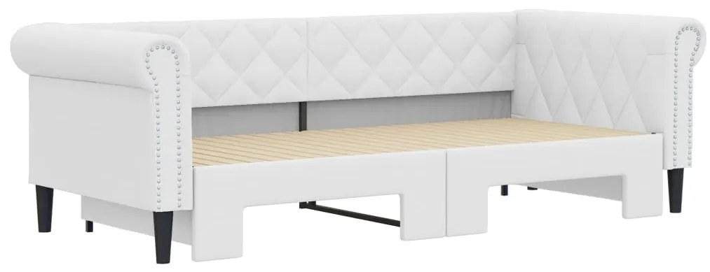 Sofá-cama com gavetão 90x200 cm couro artificial branco