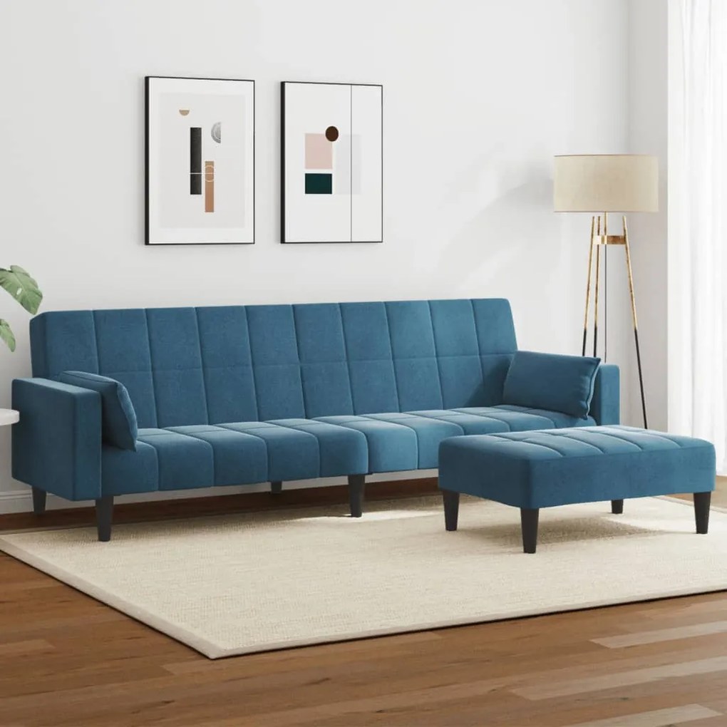 vidaXL Sofá-cama 2 lugares c/ apoio de pés veludo azul