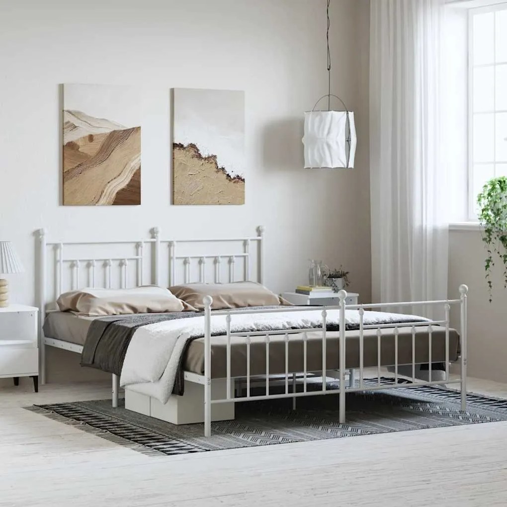 Estrutura de cama com cabeceira e pés 183x213 cm metal branco