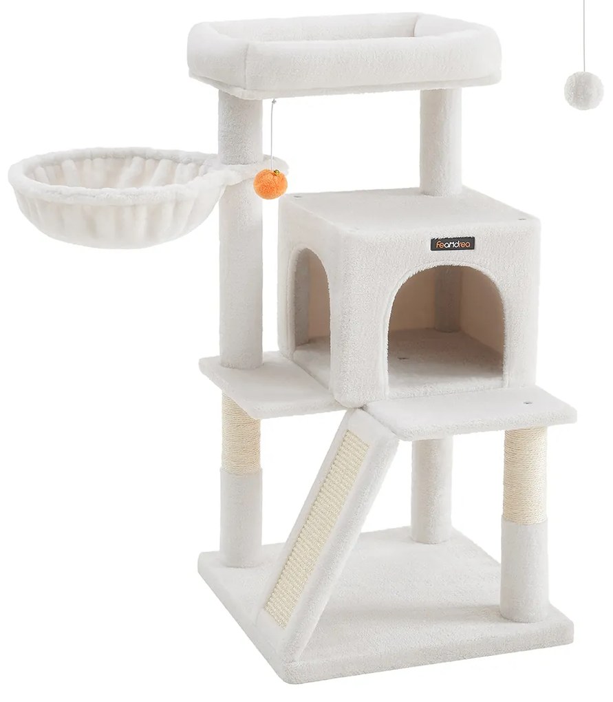 Arranhador para Gatos com plataforma grande 48 x 48 x 96 cm branco creme