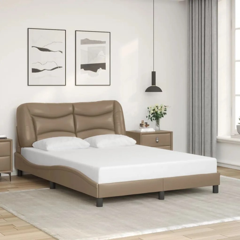Estrutura cama c/ luzes LED 140x190 cm couro artif. cappuccino