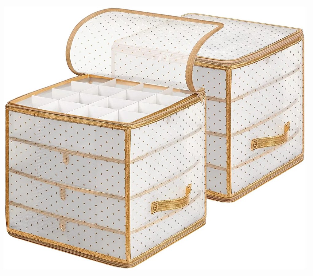 Caixas de plástico para guardar enfeites de Natal SONGMICS, pacote com 2 organizadores de bolas de Natal, para 128 enfeites e decoração natalina, divisórias removíveis, semitransparentes e douradas RFB029A02