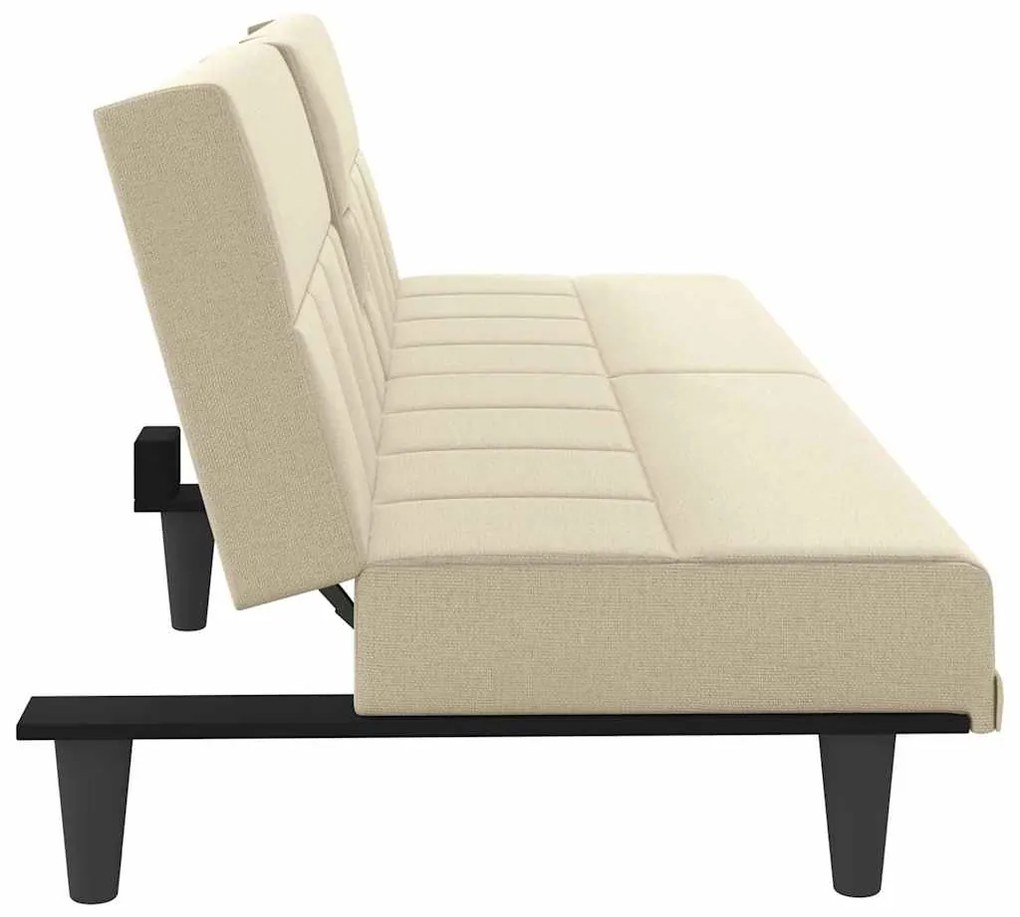 Sofá-cama com suportes para copos tecido cor creme