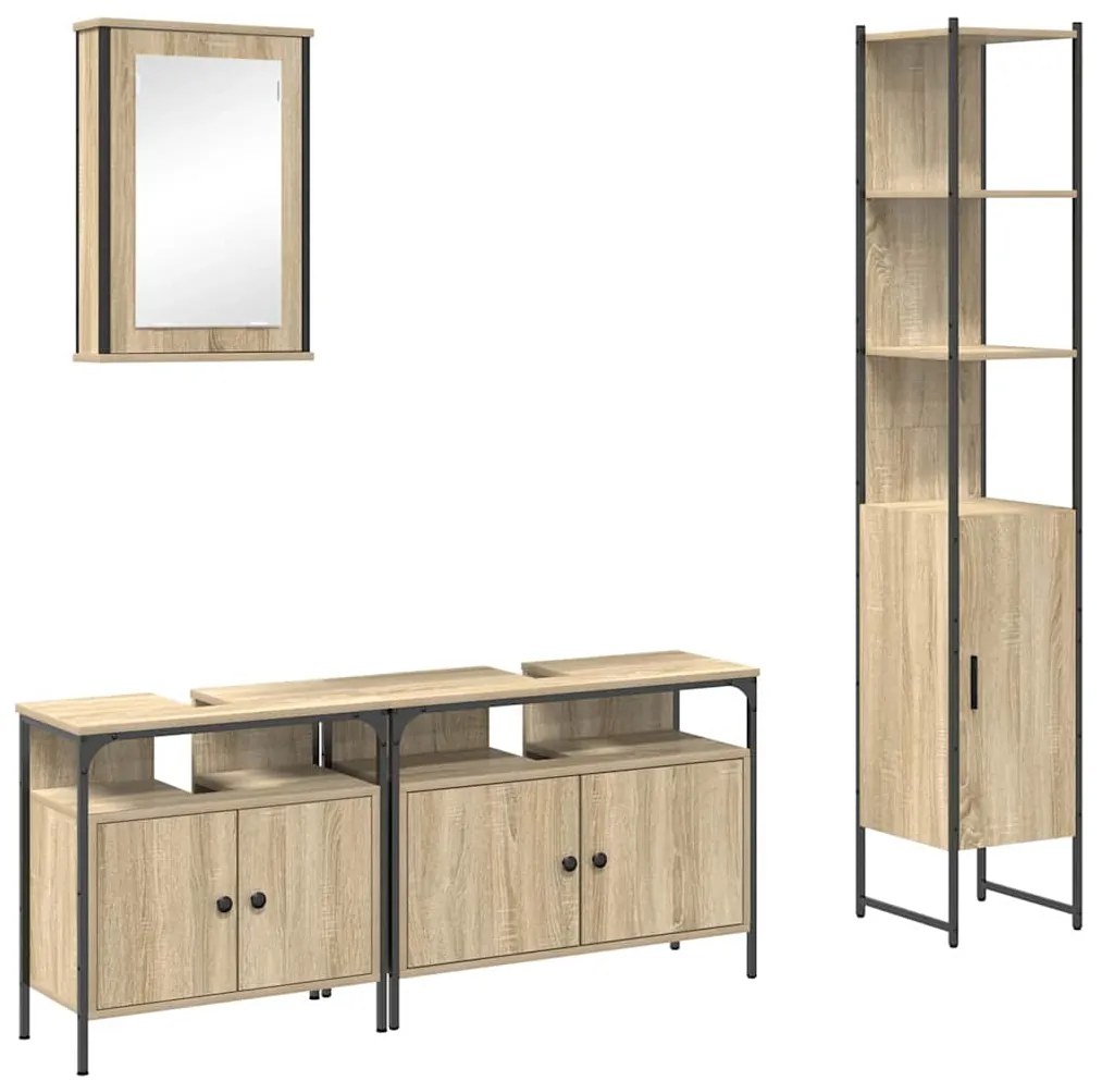 Conjunto de Móveis para Banheiro 4 pcs Carvalho sonoma