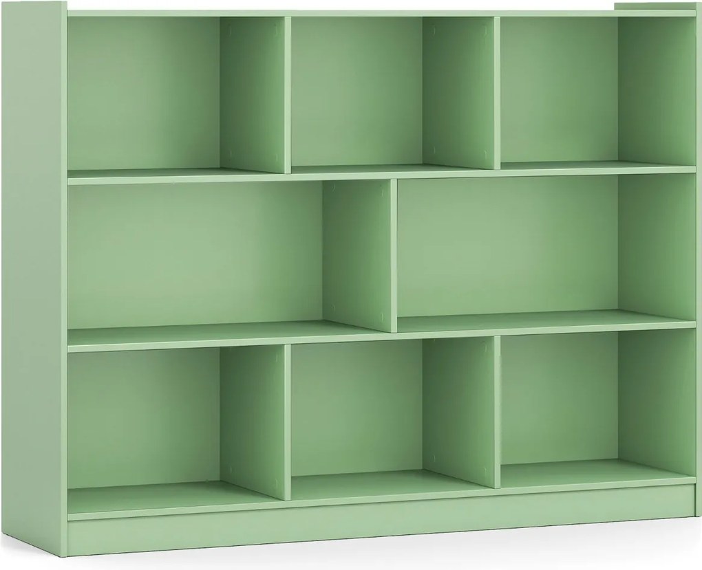 Estante de 3 níveis 122 x 32 x 93 cm com prateleiras de arrumação e 8 cubos, cor verde-oliva