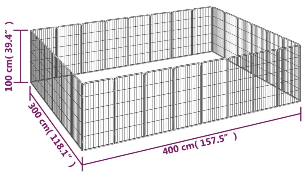 Parque p/ cães c/ 28 painéis 50x100 cm aço revestido a pó preto