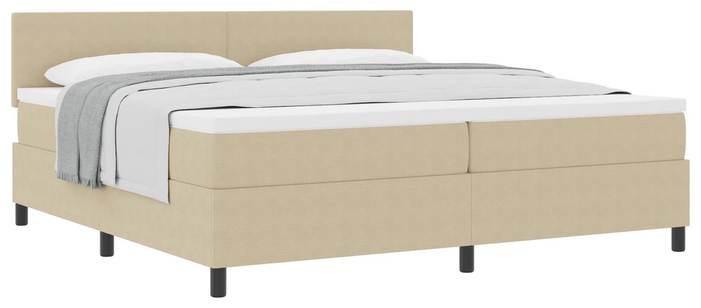 Cama Box Spring com Colchão Bege Claro 200x200 cm Tecido de Corduroy