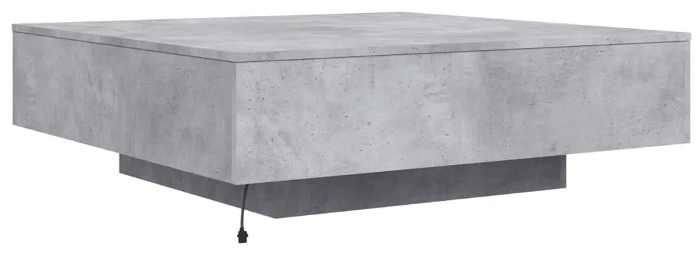 Mesa de centro com luzes LED 100x100x31 cm cinzento cimento