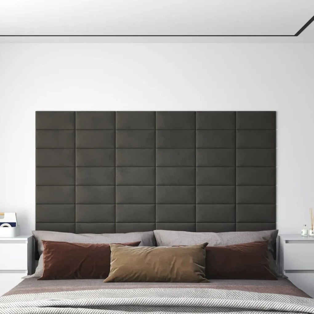Painel de parede 12 pcs 30x15 cm veludo 0,54 m² cinza-escuro