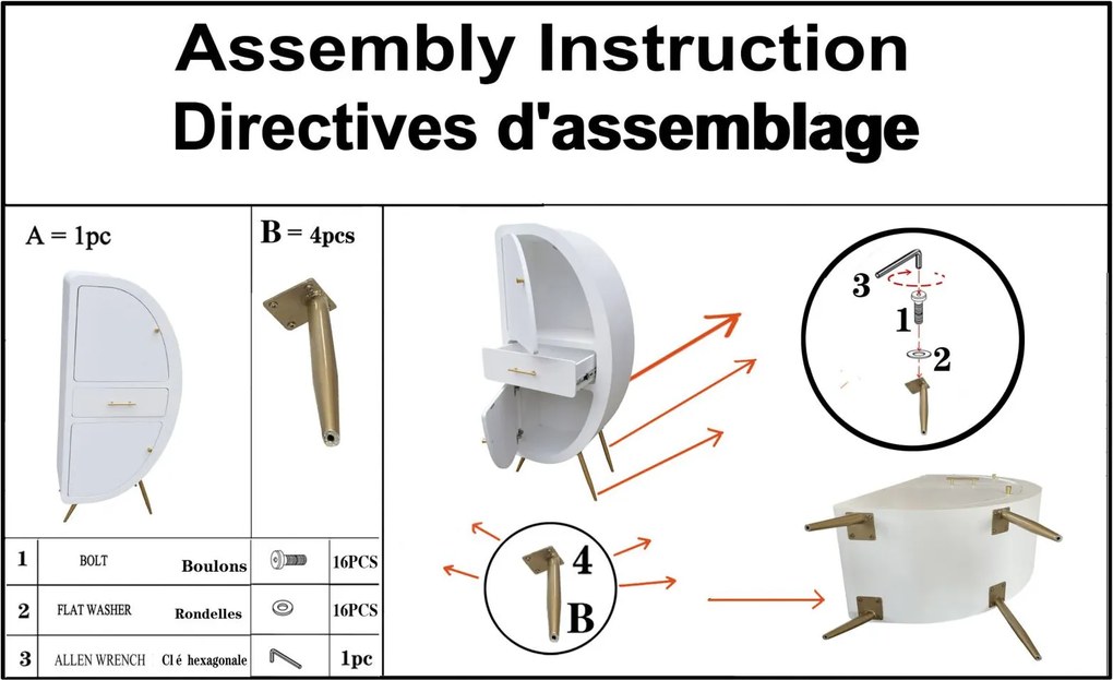 Aparador Venus com 2 Portas e Gaveta – 60x32x133 cm – Branco e Dourado