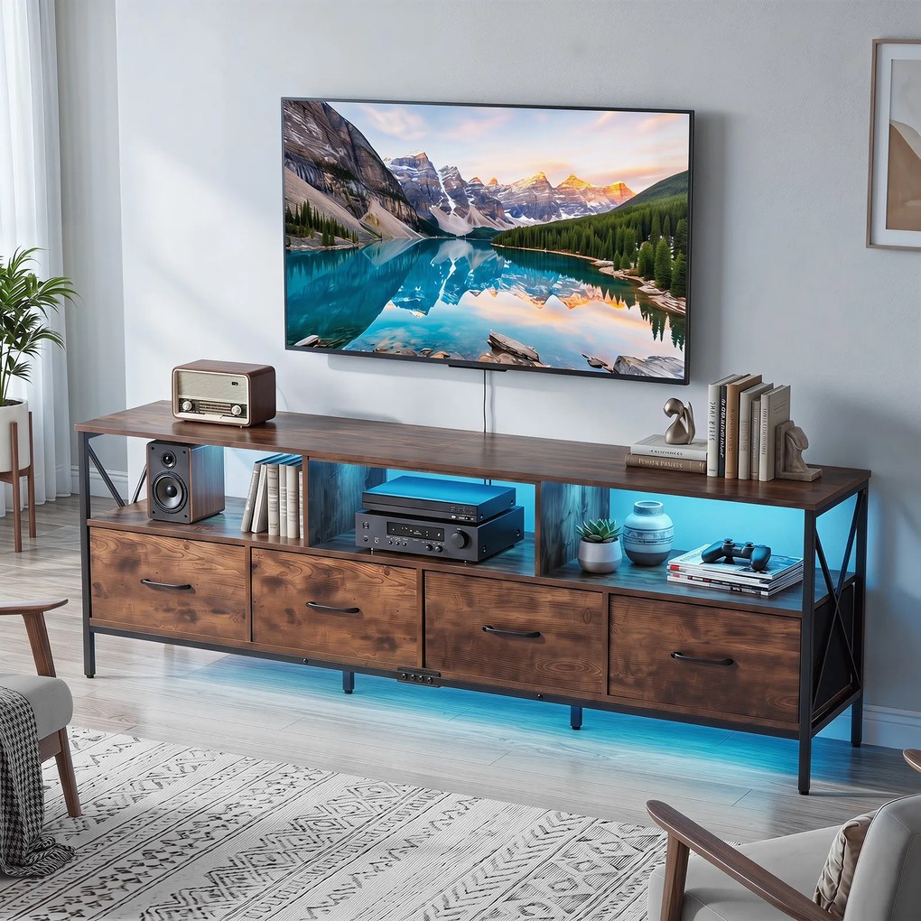 Móvel de TV, 180 x 40 x 63 cm, Iluminação LED com Comando, Castanho
