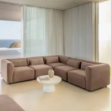 Sofá Modular De Canto Fogler De 5 Peças Bombazina Camelo Castanho - Sklum