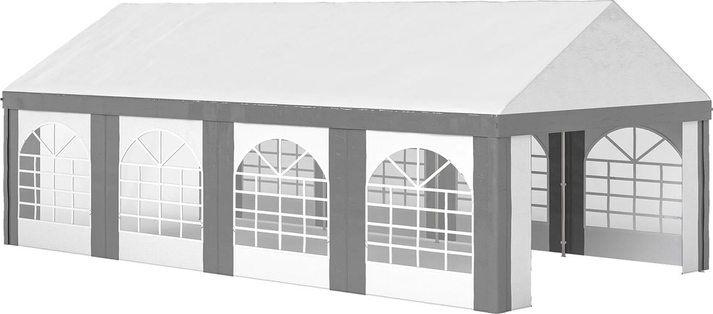 Tenda para Festa 4x8 m Tenda de Jardim com Paredes Removíveis Portas e Janelas Anti-UV para Casamento e Eventos Cinzento