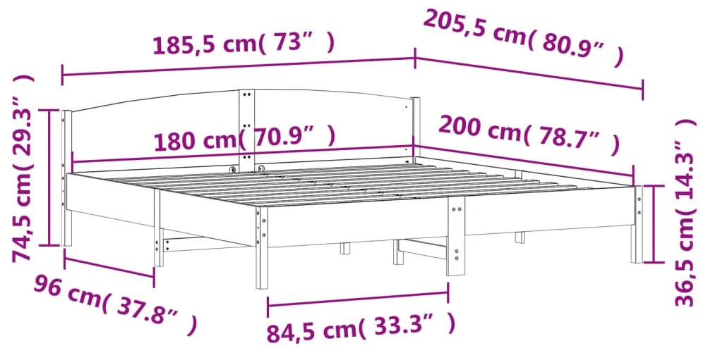 Estrutura de cama com cabeceira 180x200 cm pinho maciço