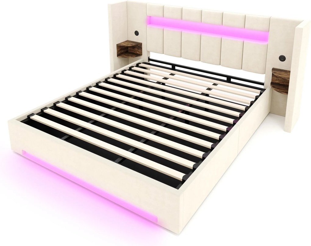 Cama estofada multifuncional em veludo, Bege | AOSOM Portugal