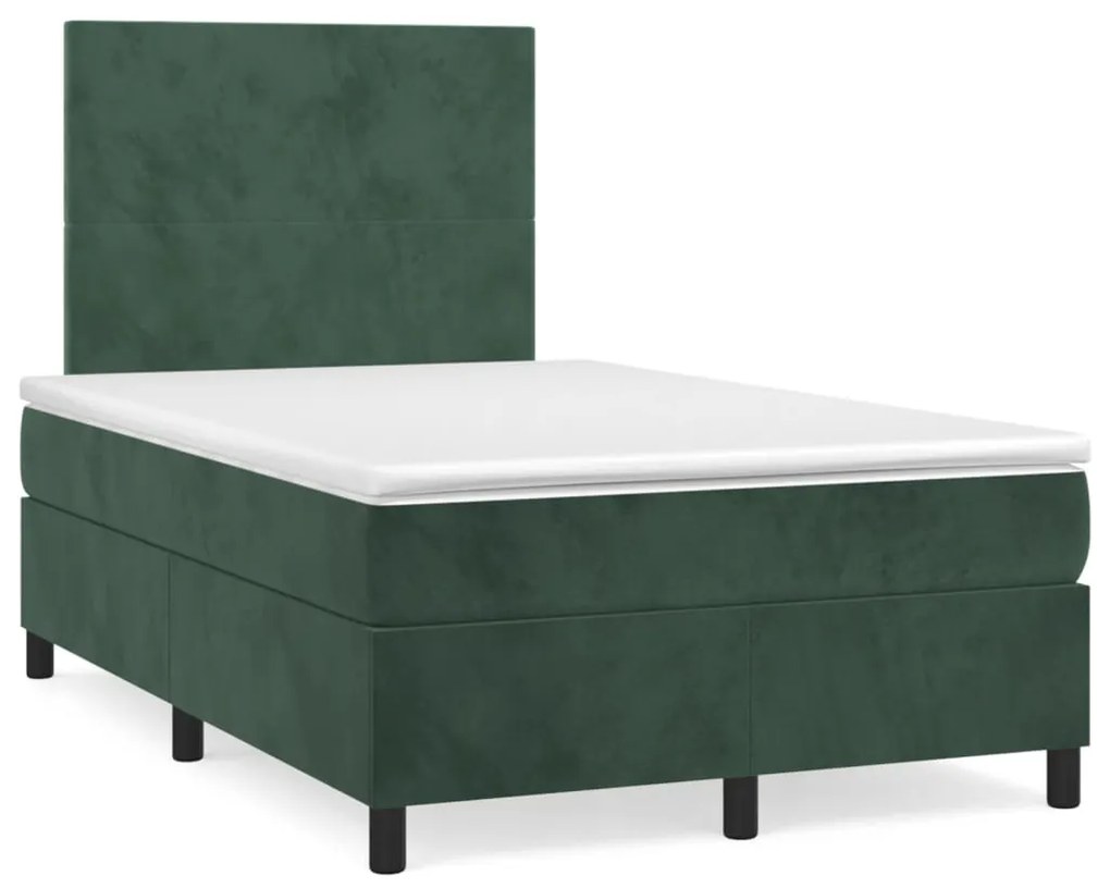 Cama boxspring com colchão 120x190 cm veludo verde-escuro