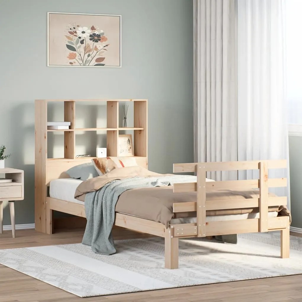 vidaXL Cama com estante sem colchão 75x190 cm pinho maciço