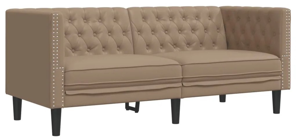 2 pcs conj. de sofás chesterfield couro artificial cappuccino