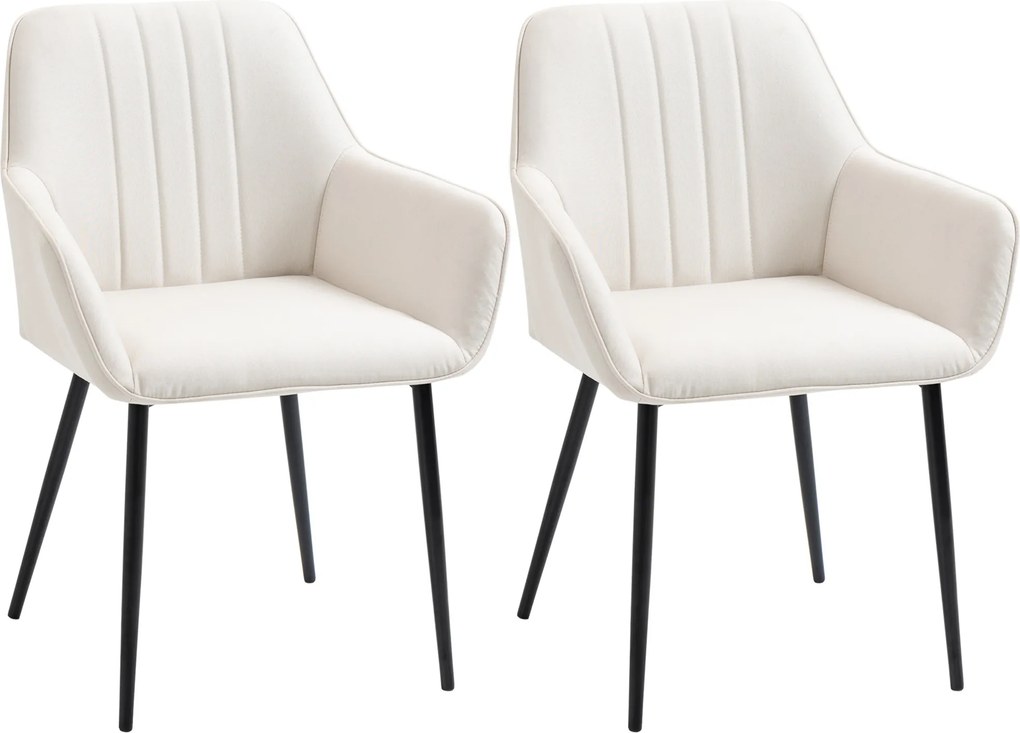 Conjunto de 2 Cadeiras de Sala de Jantar Estofadas em Linho com Encosto e Pés de Metal 59,5x56,5x81 cm Bege Claro
