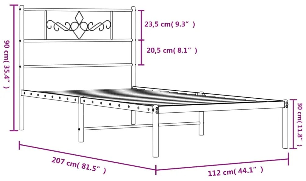 Estrutura de cama em metal com cabeceira 107x203 cm branco