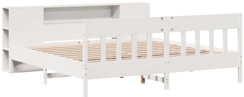 Cama com estante sem colchão 180x200 cm pinho maciço branco