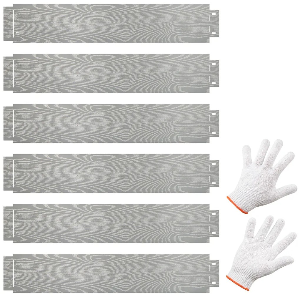 Conjunto de 6 peças 110 x 20 cm, de borda de jardim em metal galvanizado, canteiros, caminho, pátio, prateado