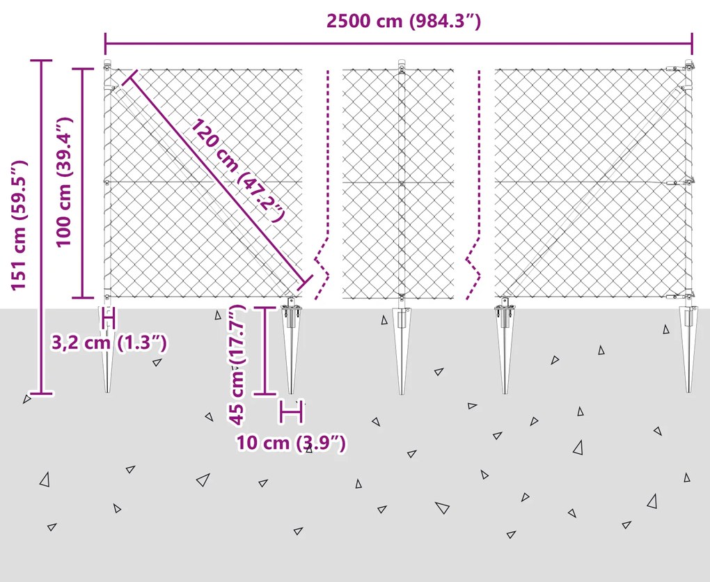 Cerca de Cadeia Conjunto de 2 Aço Galvanizado 25 x 1 m Expandível