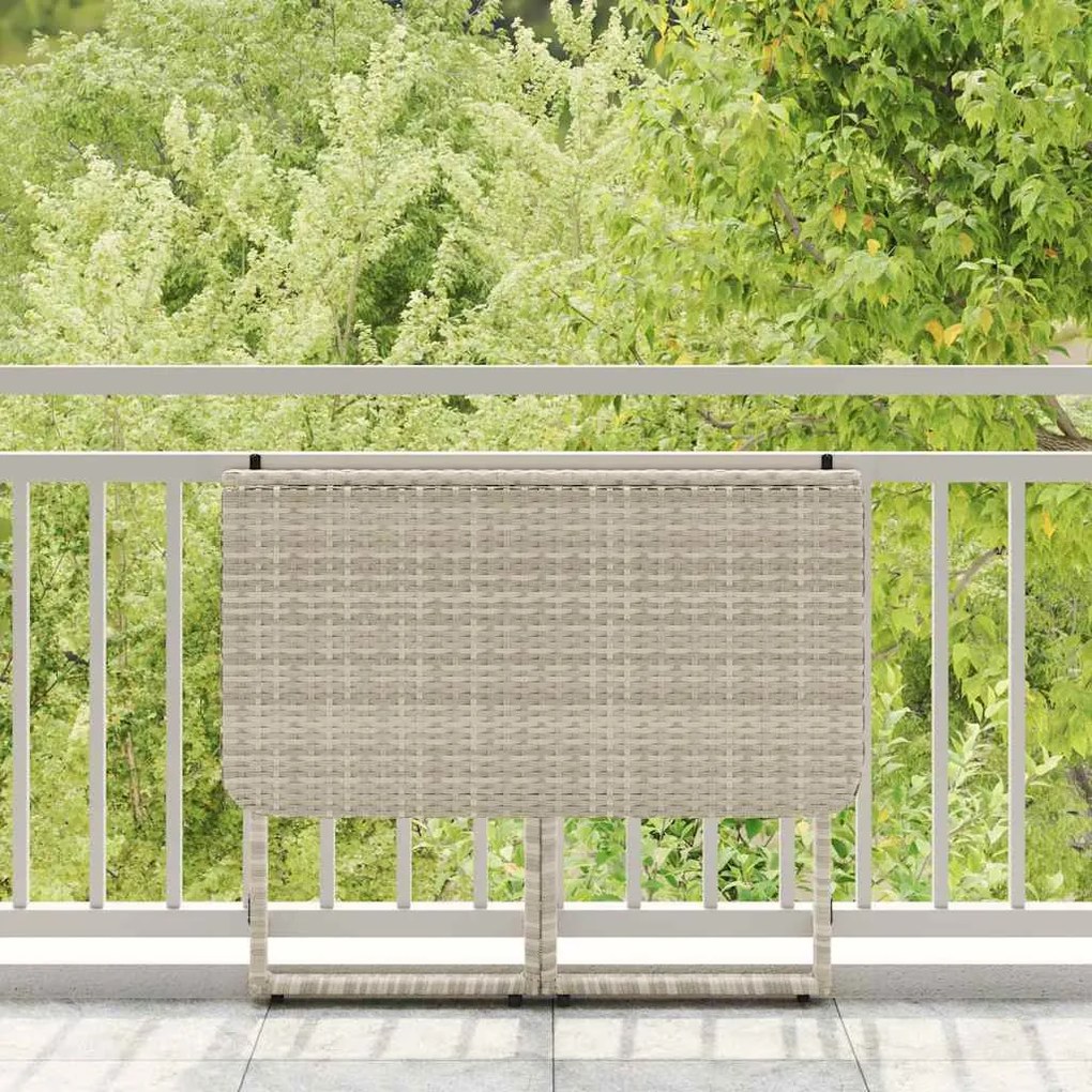 Mesa de jardim dobrável 90x51x75 cm vime PE cinzento-claro