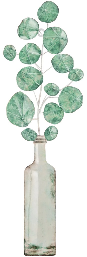 HOMCOM Decoração Parede Metálica 3D Planta Verde Vaso 18x56cm Arte Moderna Verde Prata | Aosom Portugal