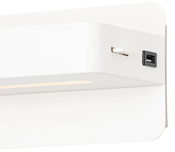 Candeeiro de parede moderno branco com LED, USB e interruptor - Ted