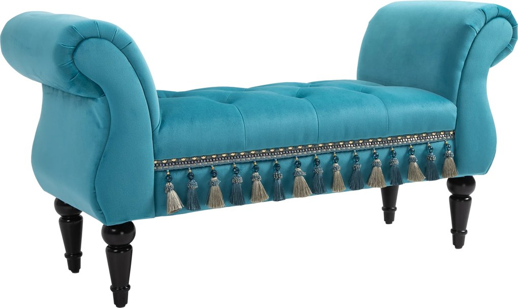 HOMCOM Banco estofado com revestimento em veludo, banco com apoios de braço e estrutura em madeira, banco para sapatos para quarto, sala, corredor 117 x 40 x 58 cm Azul | Aosom Portugal