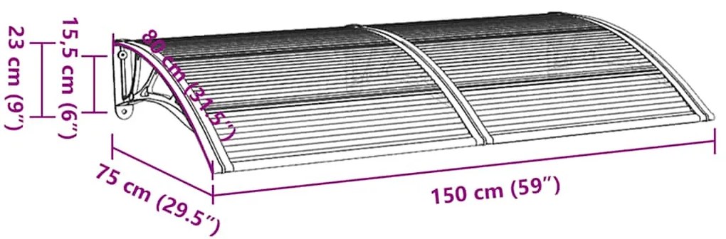 Toldo de porta cinzento 150x75 cm policarbonato