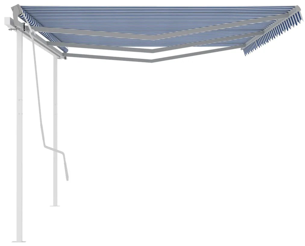 Toldo retrátil manual com postes 6x3 m azul e branco