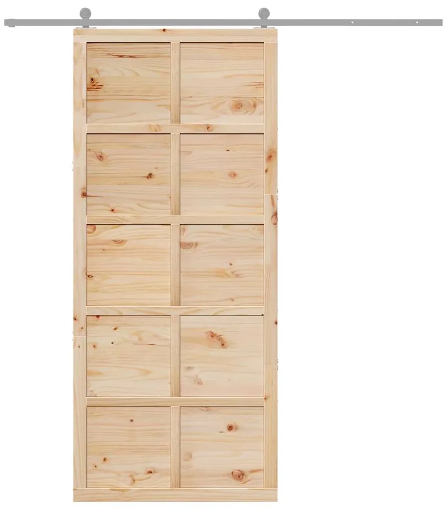 Porta de celeiro Castanho 90 x 210 cm Madeira de pinho maciça