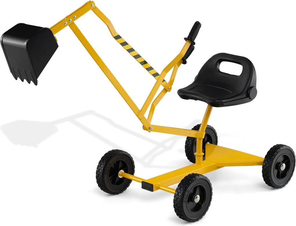 Conjunto de escavadora com controlos de duas mãos e pá flexível, assento giratório, 4 rodas, para crianças 121 x 40 x 64 cm, amarelo