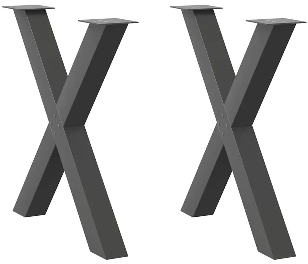 vidaXL Pés para mesa de jantar em formato de X, 2 peças, antracite, 70x(72-73) cm, aço