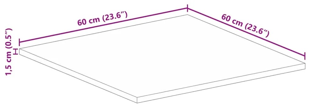 Tampo de mesa quadrado 60x60x2,5 cm mangueira áspera maciça