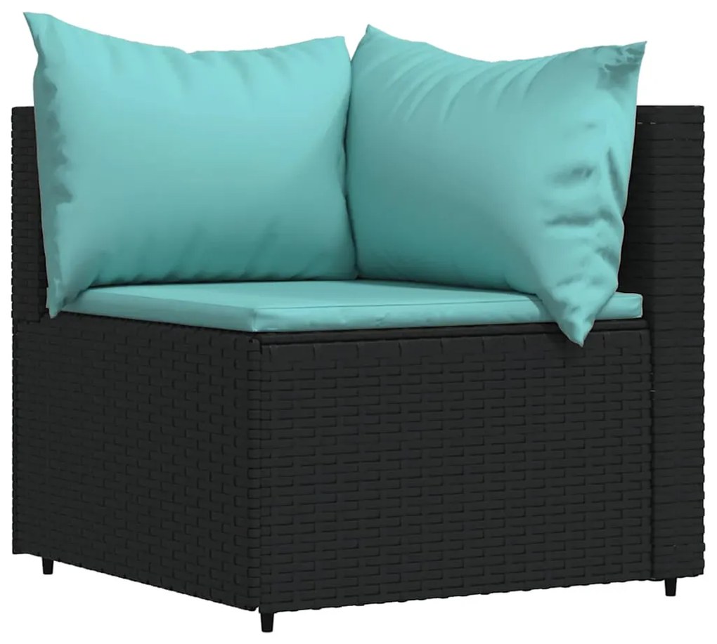 4 pcs conjunto lounge de jardim c/ almofadões vime PE preto