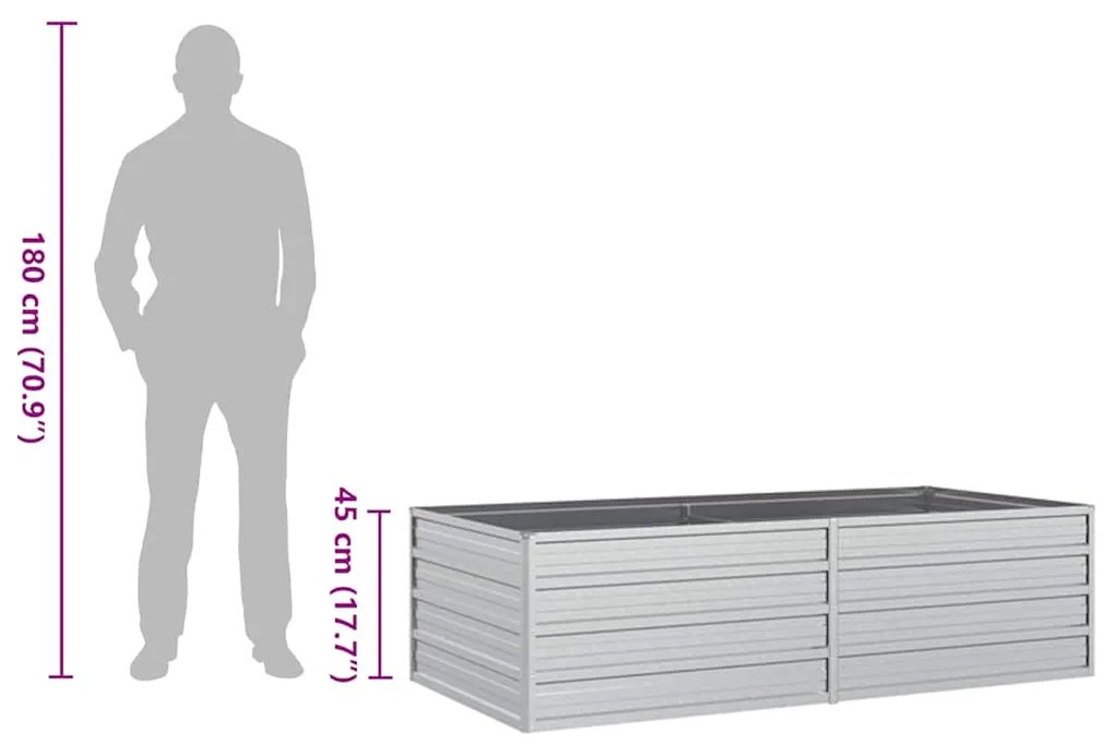 Canteiro elevado de jardim 160x80x45cm aço galvanizado prateado