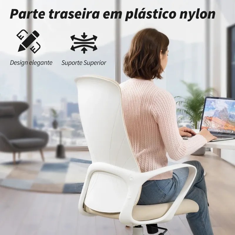 Cadeira de Escritório Ergonómica com Altura Ajustável Função de Inclinação e Encosto Alto 62x56x110-119,5 cm Bege