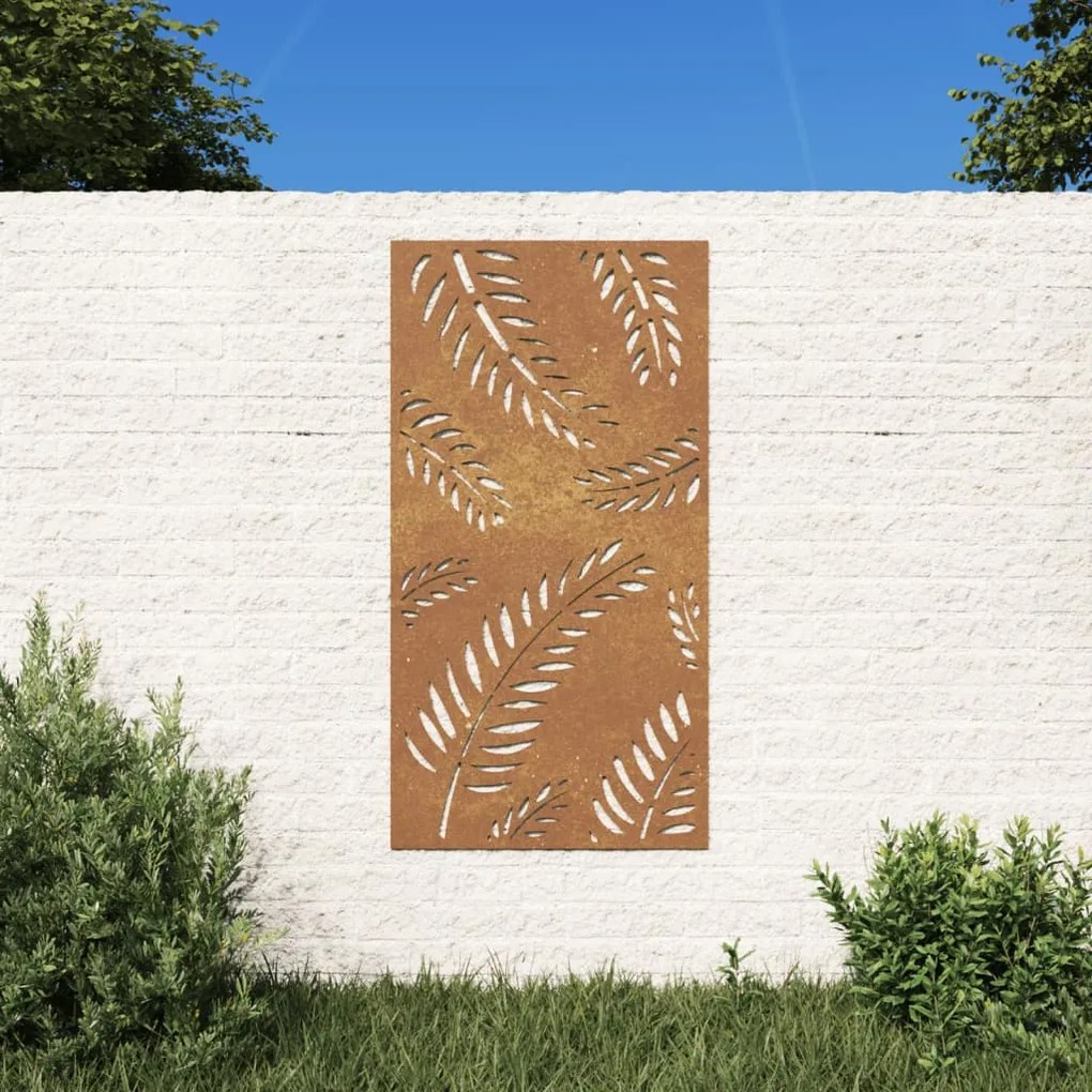 vidaXL Decoração p/ muro de jardim 105x55 cm aço corten design folhas