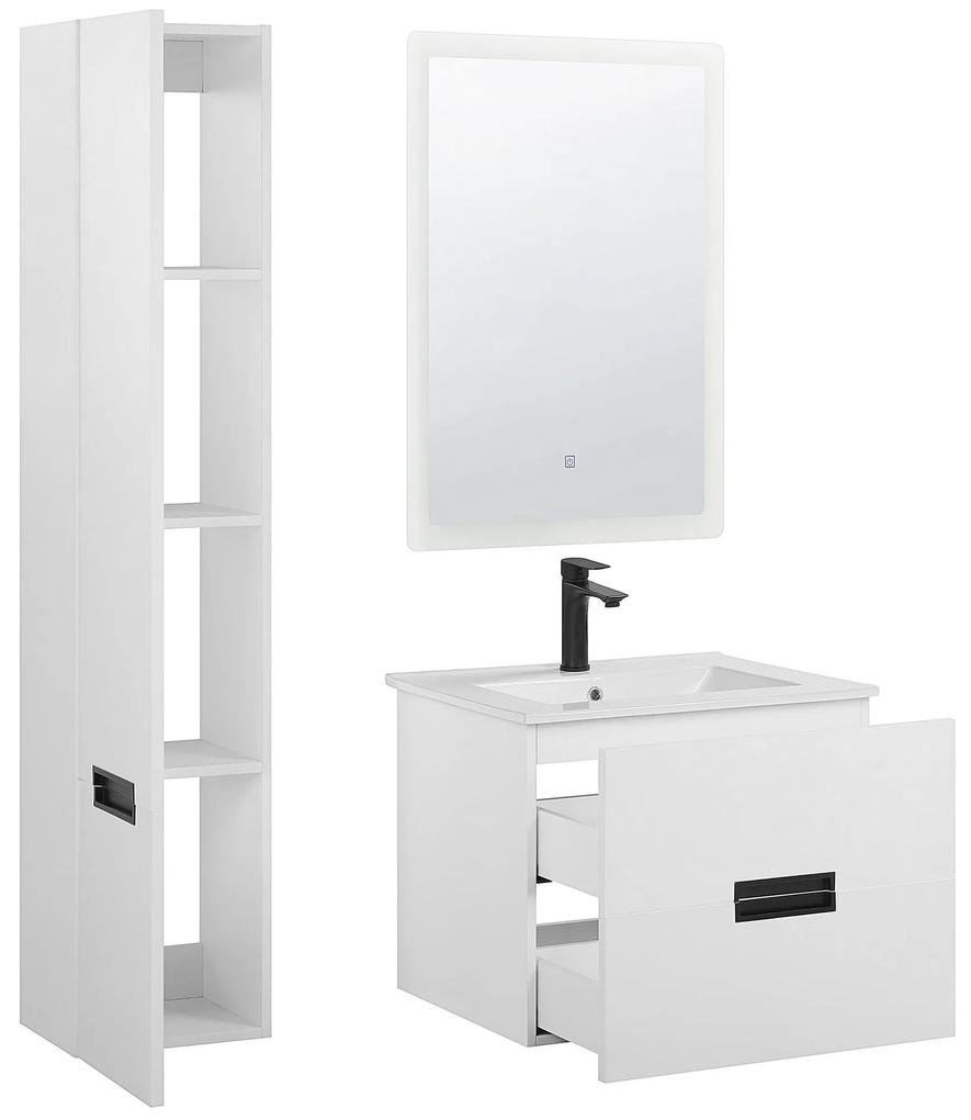 Conjunto de móveis com lavatório e espelho em branco TUDELA Beliani