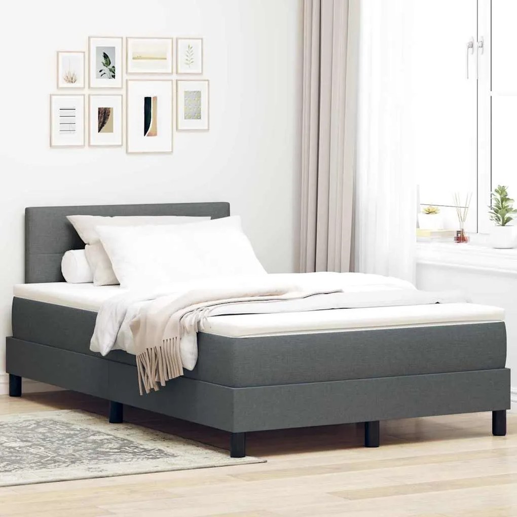 vidaXL Cama Box com colchão Cinza Escuro 120 x 190 cm tecido