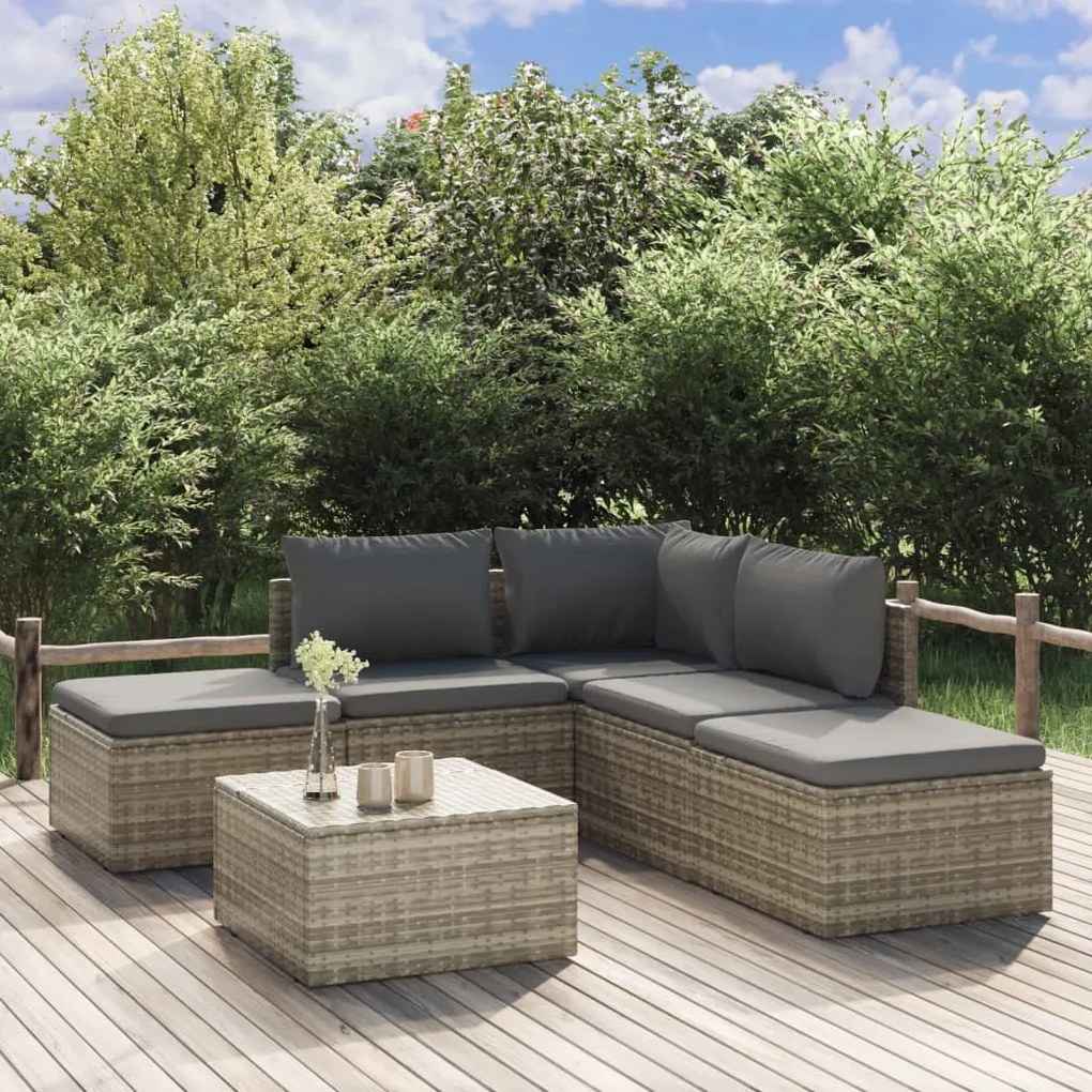 vidaXL 6 pcs conjunto lounge de jardim c/ almofadões vime PE cinzento