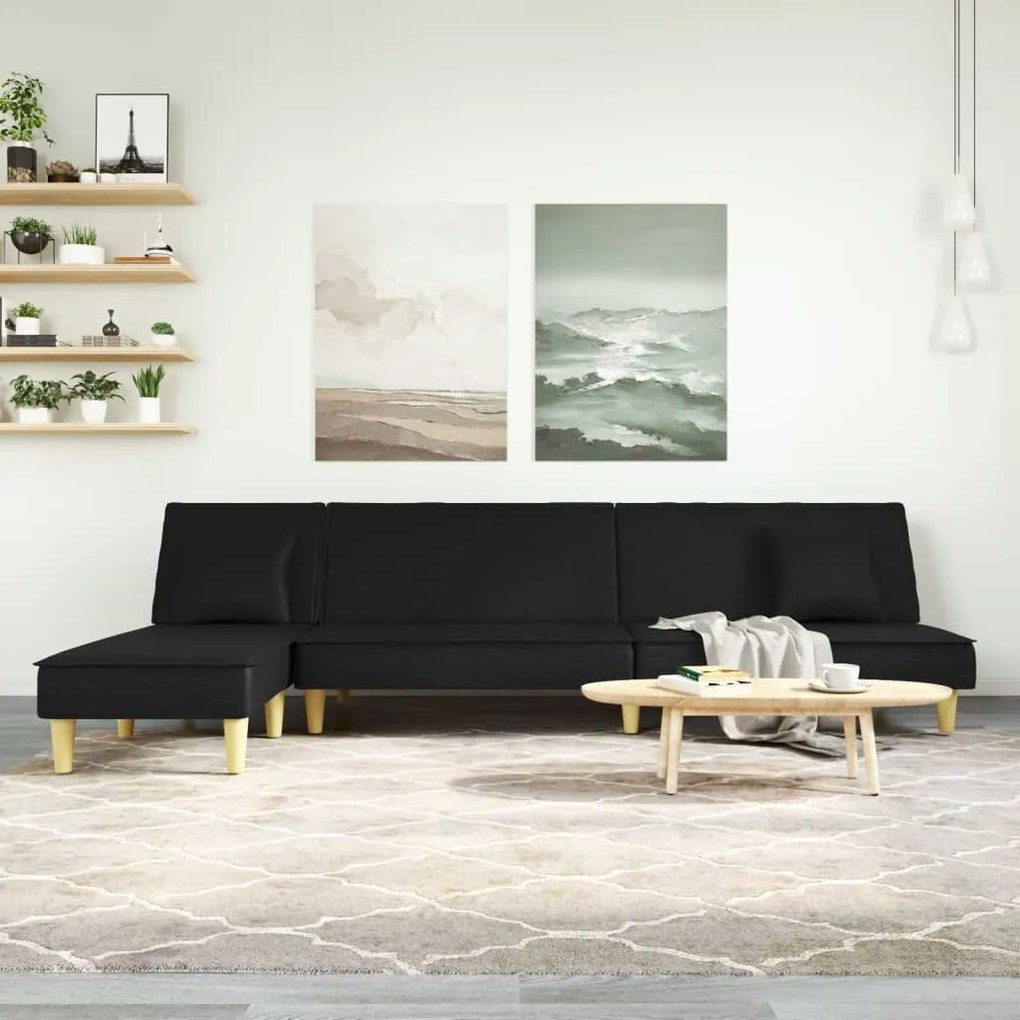3157249 vidaXL Sofá-cama em forma de L 279x140x70 cm tecido preto